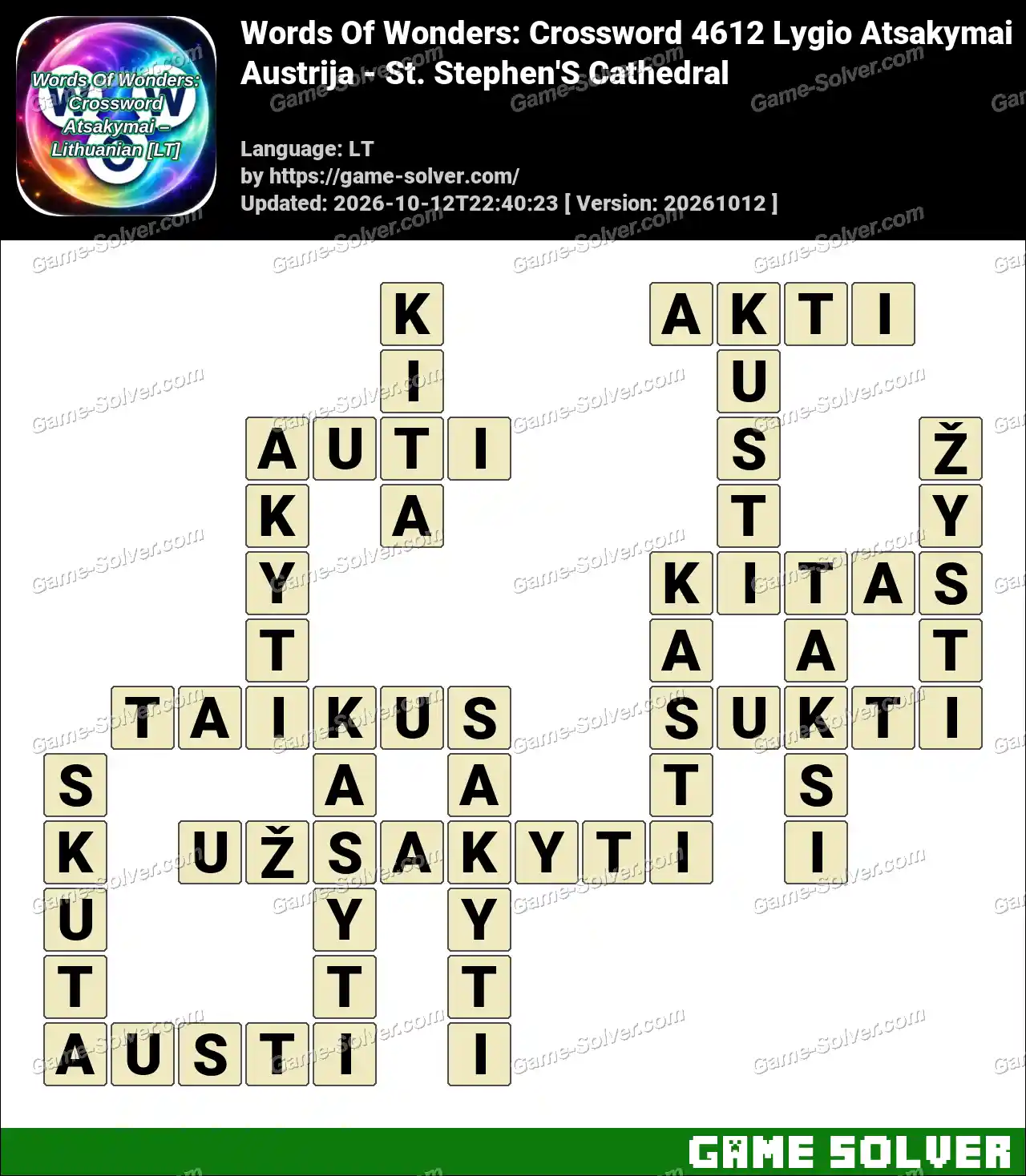 Words Of Wonders: Crossword 4612 Lygio Atsakymai – Austrija – St. Stephen’S Cathedral